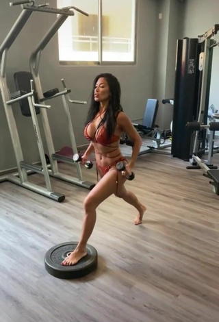 Caliente Nicole Scherzinger enseña escote con Bikini Marrón en el club deportivo mientras hace ejercicios físicos