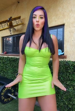 3. Sexy Karla Bustillos Enseña Escote Con Vestido Verde Lima